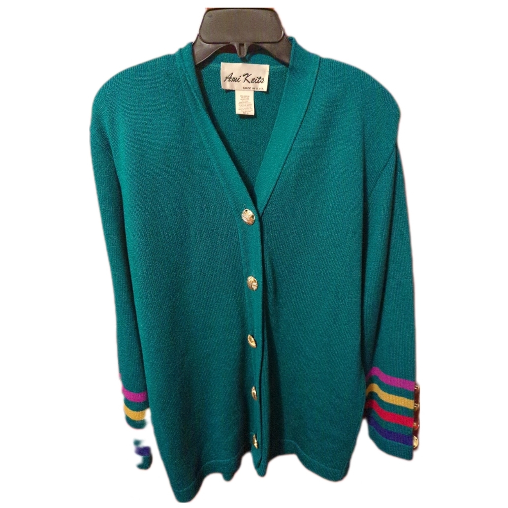 NWT AMI KNITS TEAL KNIE BUTTON FRONT SWEATER SZ 12 BOUTIQUE